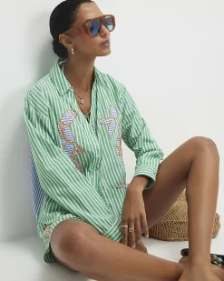 Green Cotton Striped Toucan Shirt