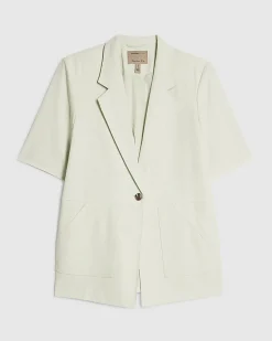Green Crop Sleeve Pocket Blazer