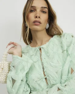 Green 3D Flower Tie Front Jacket