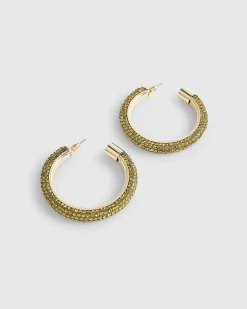 Green Diamante Hoop Earrings