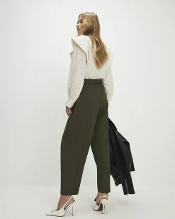 Green Draped Barrel Leg Trousers