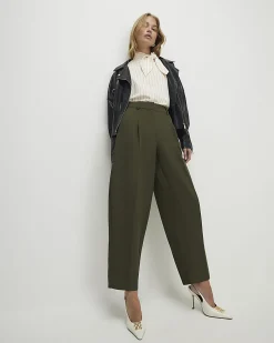 Green Draped Barrel Leg Trousers
