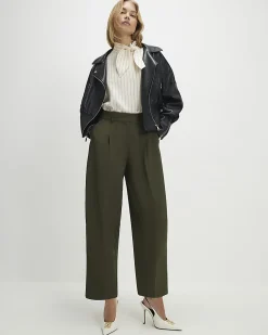 Green Draped Barrel Leg Trousers
