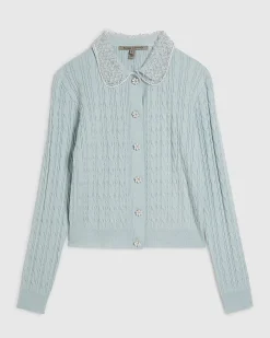 Green Embellished Collar Cardigan