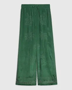 Green Embellished Wide Leg Trousers