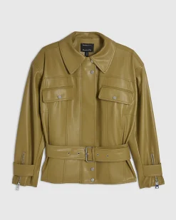 Green Faux Leather Belted Jacket