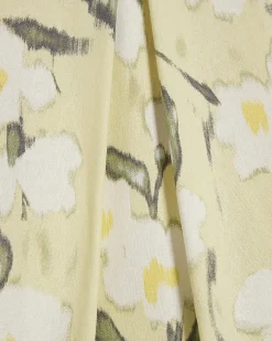 Green Floral Linen Blend Wide Leg Trousers