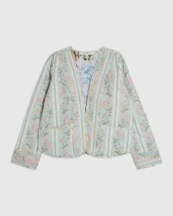 Green Floral Print Quilted Cotton Jacket