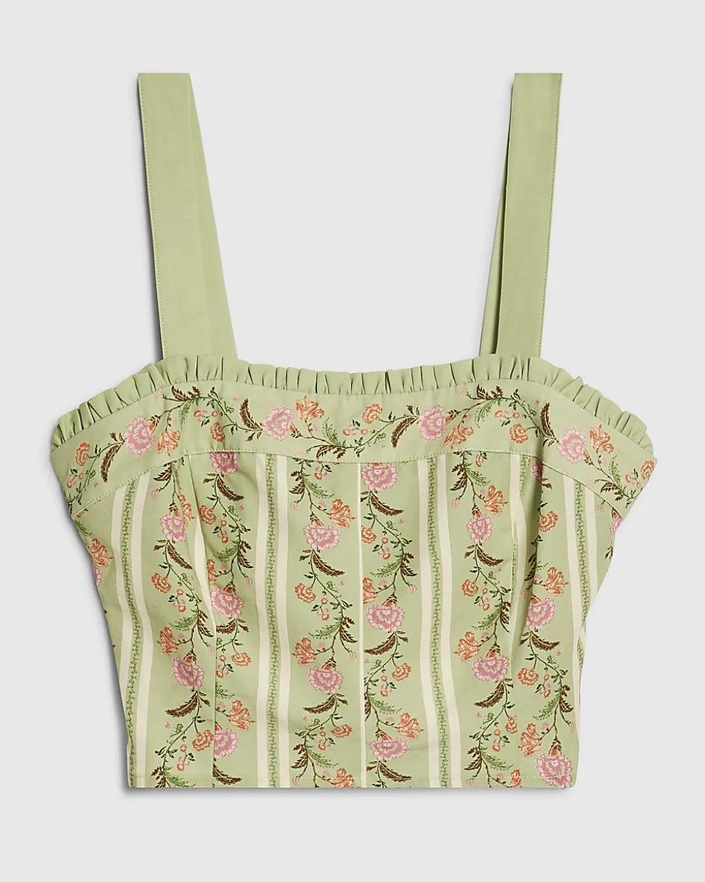 Green Floral Ruffle Trim Corset Top