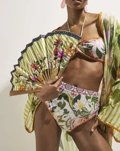 Green Floral Stripe Hand Fan