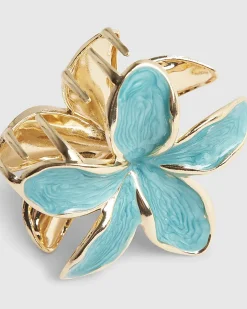 Green Flower Claw Hair Clip