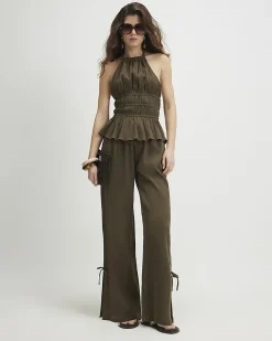 Green Halter Neck Top And Trousers Lounge Set
