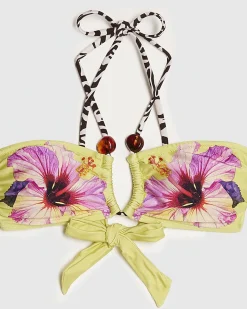 Green Hibiscus Floral Bandeau Bikini Top