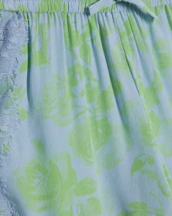 Green Lace Trim Printed Short