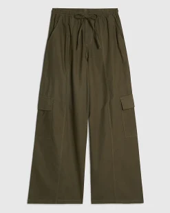Green Linen Blend Cargo Trousers
