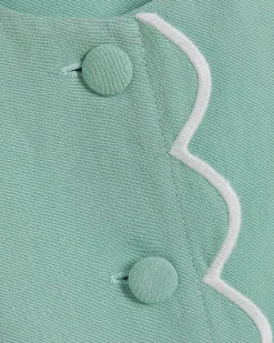 Green Linen Blend Scallop Trim Waistcoat