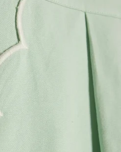 Green Linen Blend Scallop Trim Shorts