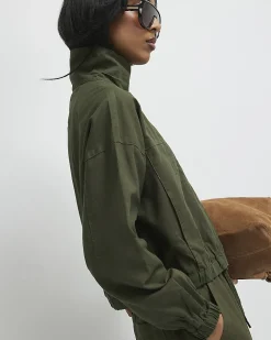 Green Linen Blend Swing Jacket