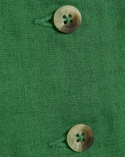 Green Linen Blend V-Neck Button Waistcoat
