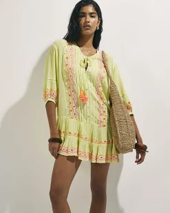 Green Mirror Embellished Mini Beach Dress