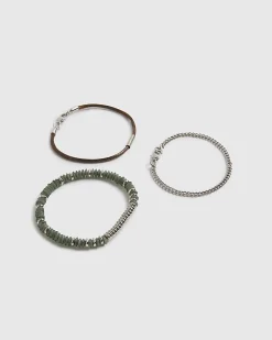 Green Mixed Media Bracelet 3 Pack