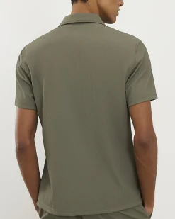 Green Muscle Fit Stretch Ribbed Shirt