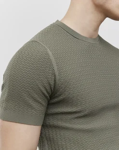 Green Muscle Fit Zig Zag Texture T-Shirt