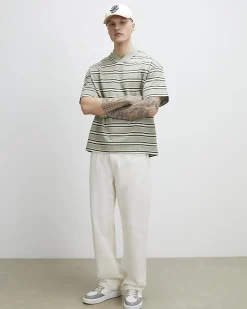 Green Oversized Cotton Blend Stripe T-Shirt