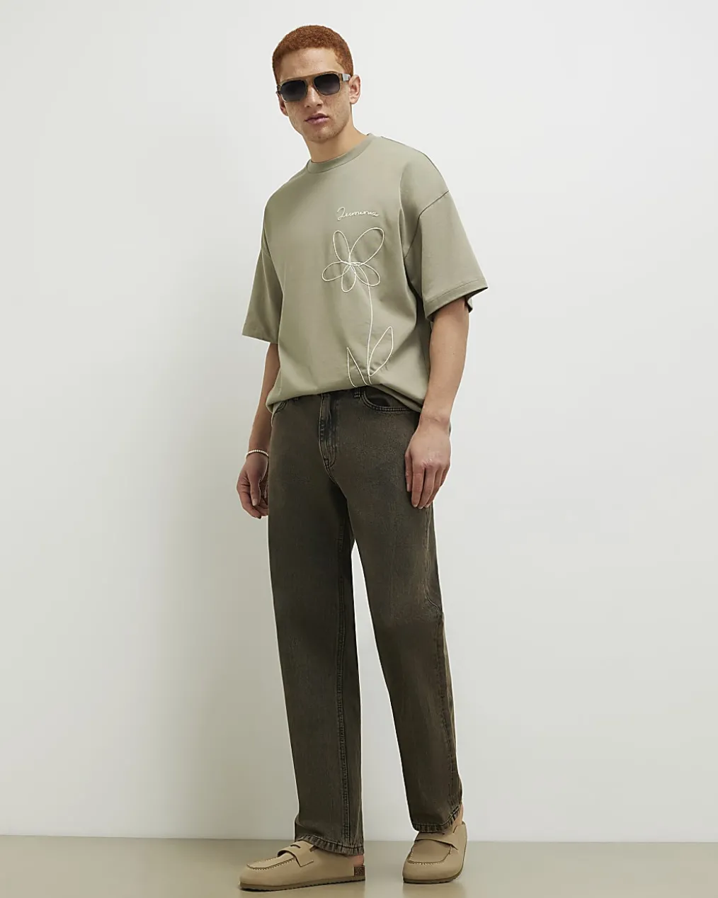 Green Oversized Fit Floral Roping T-Shirt
