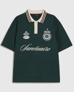 Green Oversized Fit Striped Rugby Shirt