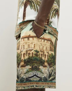 Green Palm Tree Print Pull On Shorts