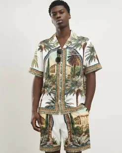 Green Palm Tree Print Pull On Shorts