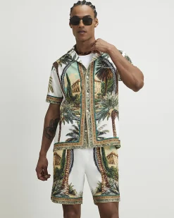 Green Palm Tree Print Shirt & Short Set