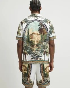 Green Palm Tree Print Shirt & Short Set