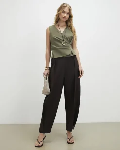 Green Pleat Front Sleeveless Top