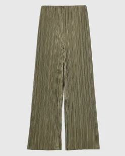 Green Plisse Wide Leg Trousers