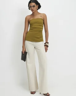 Green Polyamide Bandeau Top