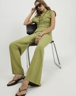 Green Ponte Wide Leg Trousers