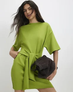 Green Premium Tie Front Mini Dress