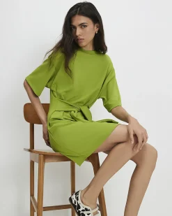 Green Premium Tie Front Mini Dress