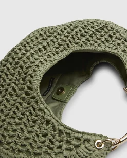 Green Raffia Metal Handle Scoop Bag