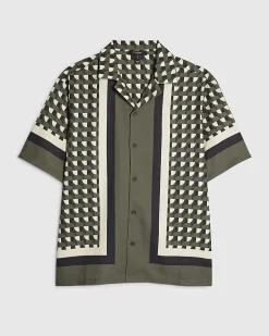Green Regular Fit Geometric Border Shirt