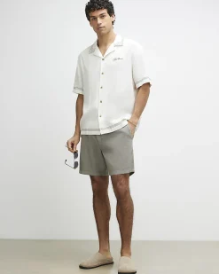 Green Regular Fit Linen Blend Shorts