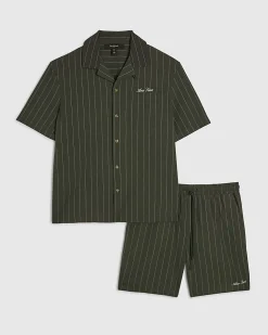 Green Regular Fit Stripe Shirt & Short Set