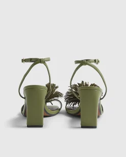 Green RI Studio Leather Pom Pom Heeled Sandal