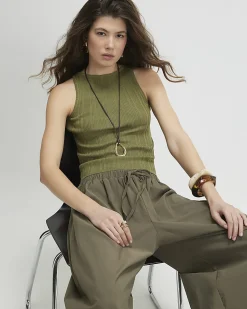 Green Ribbed Knitted Vest