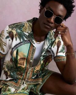 Green Riviera Palm Tree Print Shirt