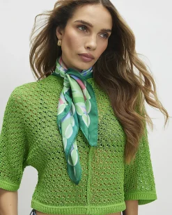 Green Satin Print Scarf