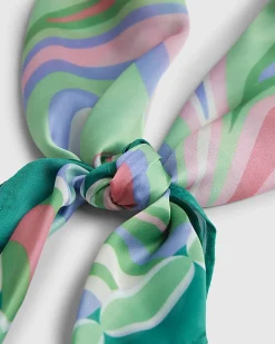 Green Satin Print Scarf