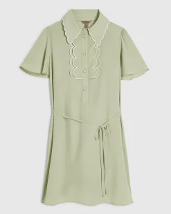 Green Scallop Mini Shirt Dress